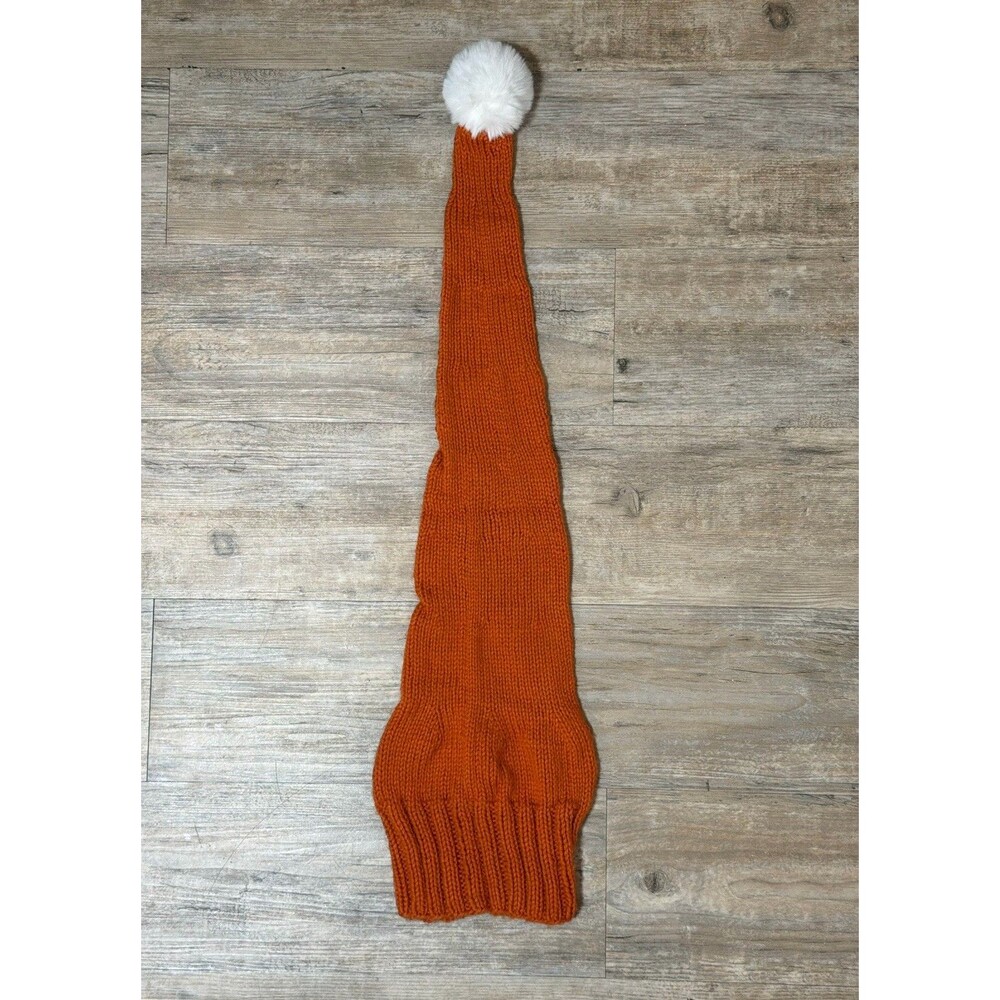 New Hand Knitted Pumpkin Orange Acrylic Faux Fur PomPom Stocking Cap Hat Adult